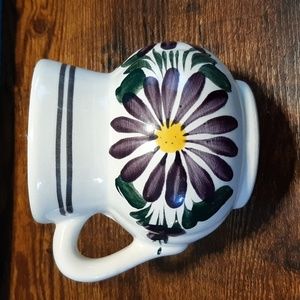 Vintage Mexico hand printed Purple Floral Ceramic Mug